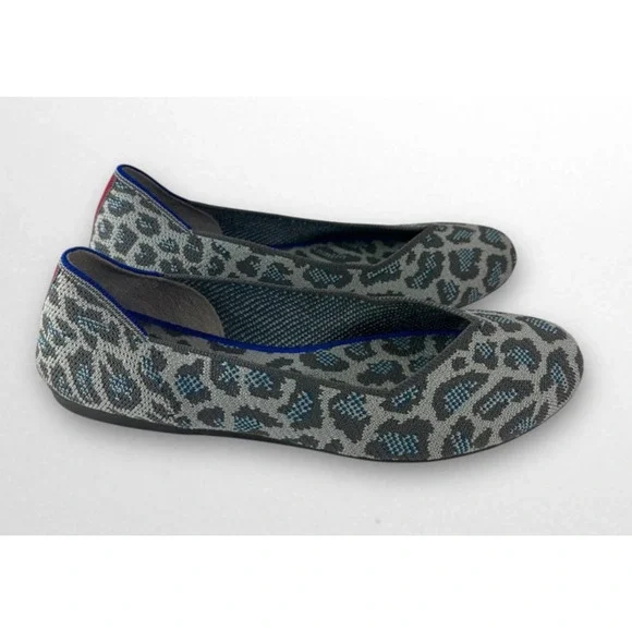 Rothy's Round Toe The Flat Ballet Slip On Knit Shoes Leopard Animal Print Sz 8.5 - Picture 2 of 13